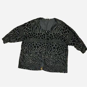 Liz Claiborne Cardigan Sweater Plus 2x Women's Gray Black Animal Print Button Up